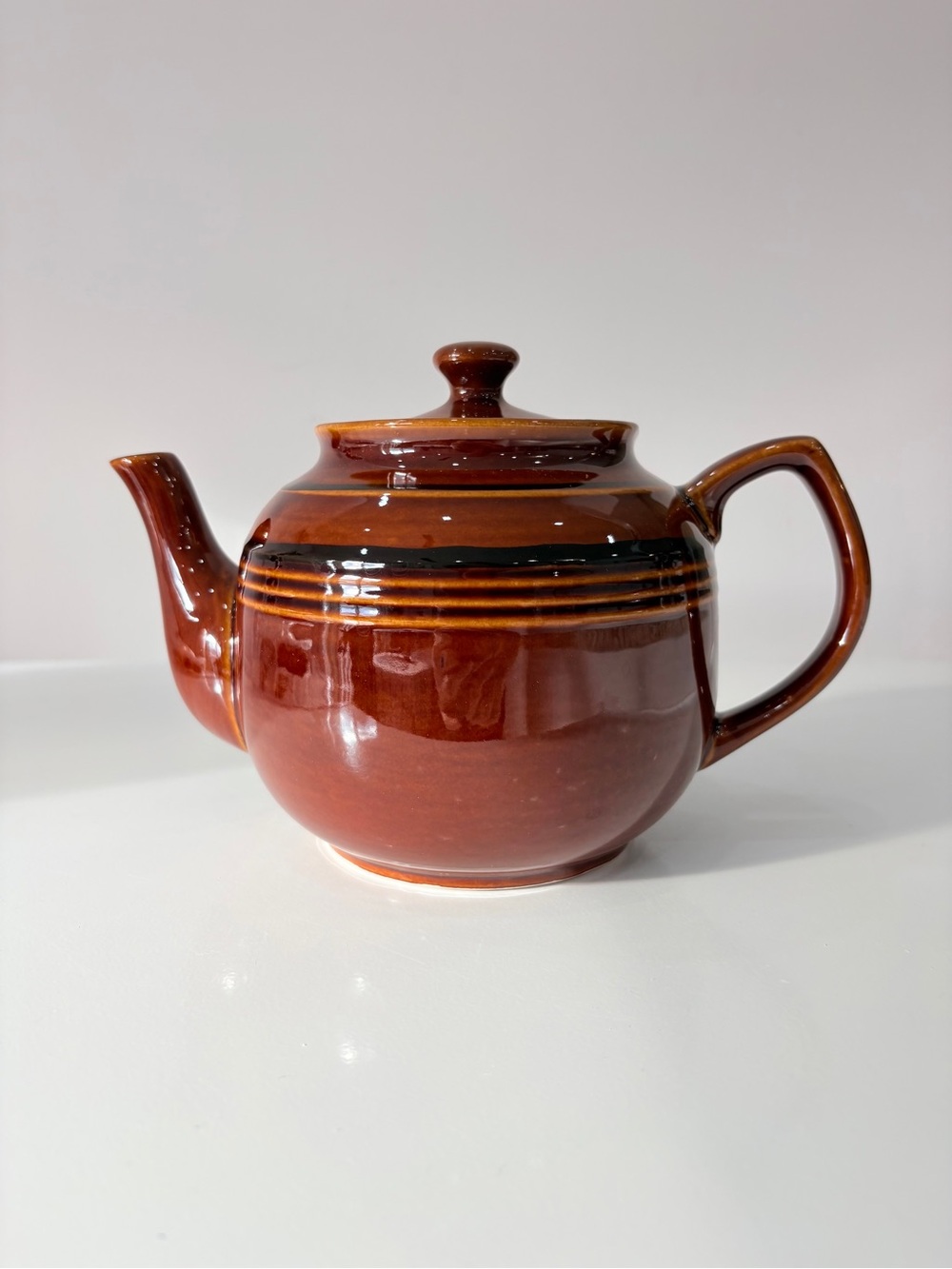 Vintage Brown Betty Teapot Signed FS Tea Time Grandma Cottage Retro 4 Cups